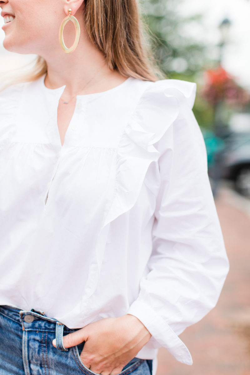 Emily Lucille J.Crew Ruffle-Front White Shirt
