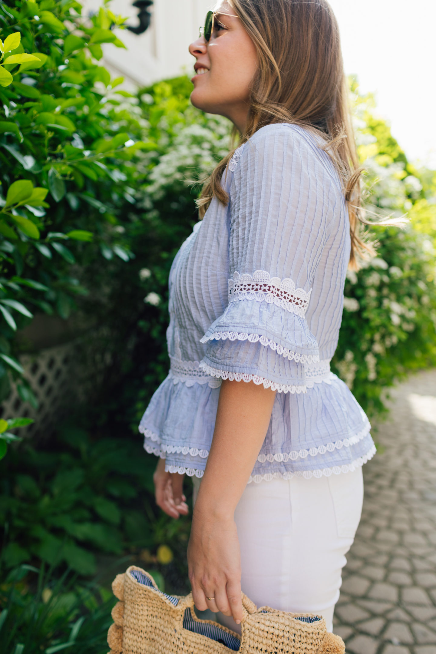 Emily Lucille Perfect Summer Top Post about the J.Crew Lace-Trimmed Short-Short Sleeve Top