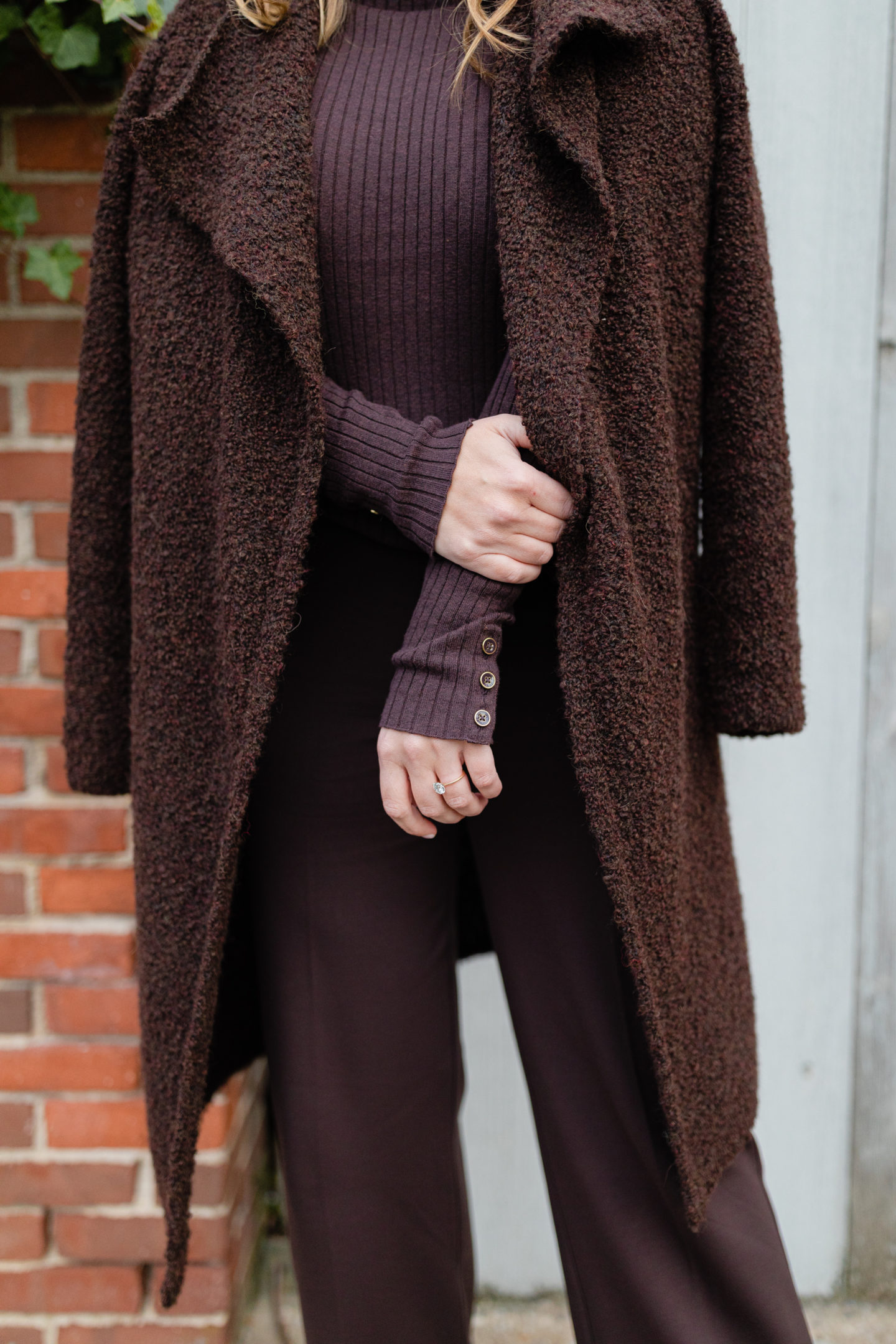 J.McLaughlin Payton Cardigan Emily Lucille Monochrome Brown Outfit